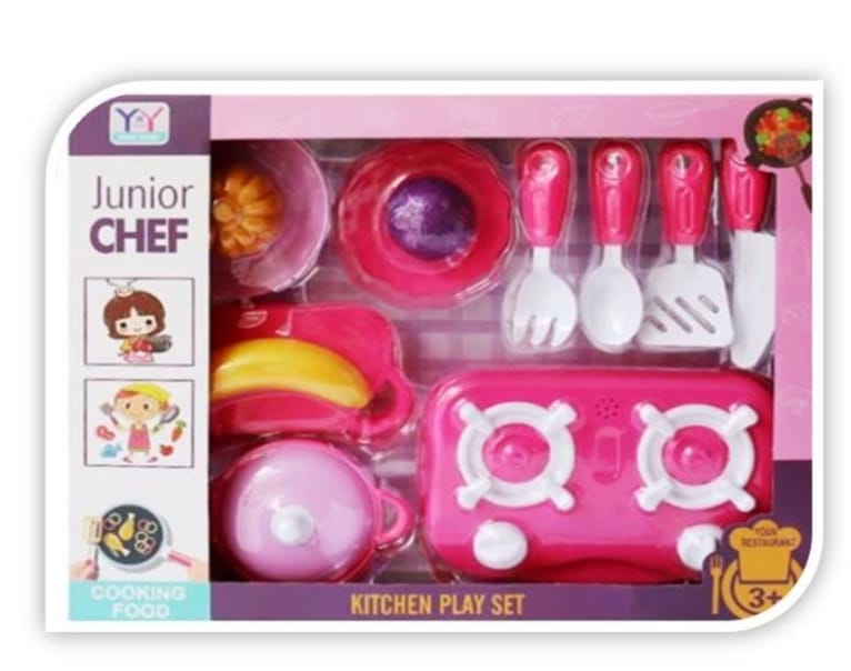 Set de Cocina Fucsia con Frutas y Verduras