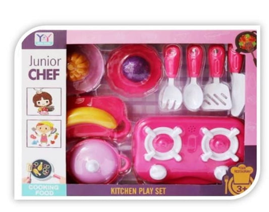 Set de Cocina Fucsia con Frutas y Verduras